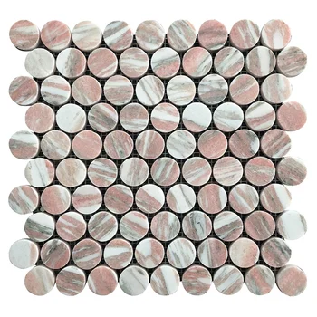 Norwegian Beautiful Pink Marble Penny Round Mosaic Tile Decorative