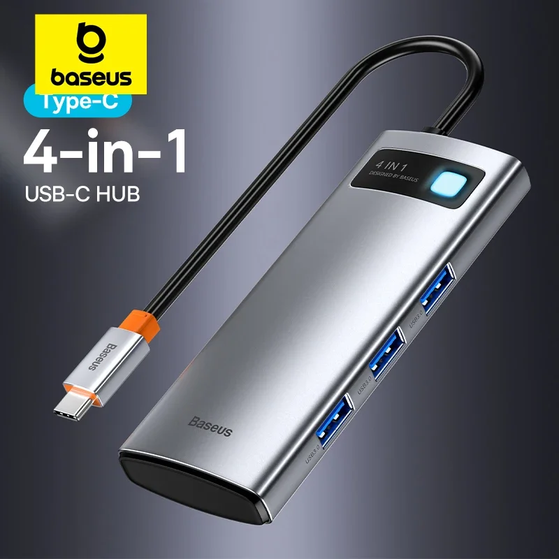 Baseus 4-in-1 USB Hub Metal Gleam Gen1 USB 3.0 + 4K@30Hz hd mi-Port + 100M Ethernet Port for Laptop Accessories Type C Hub