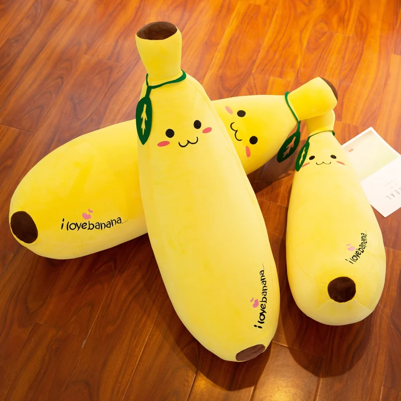 Cpc Best Price Popular  Face Expression Yellow Kawaii Banana Fruit Doll Pillow Soft Stuffed Long Banana Plush Toy