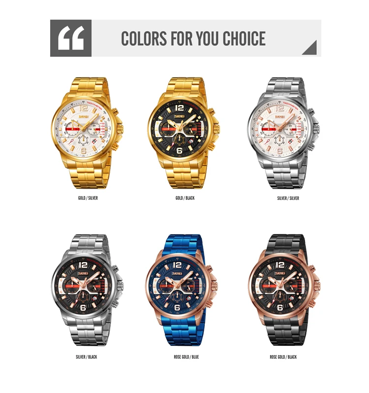 Skmei 9332 High Quality Custom Logo Men Quartz Watch Best Stainless Steel Band 3 Dials Chronograph Storage Business Watch Factor