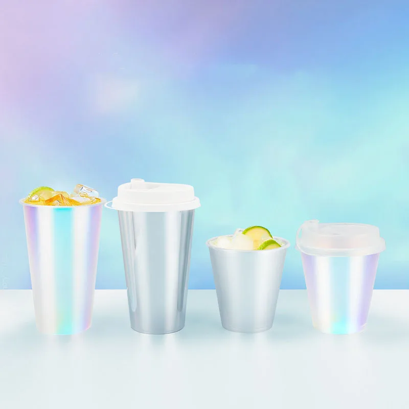 Rainbow Laser PP Injection Cup, Boba Tea Take Away cups with lid, Fashion Juice Cups 500ML 320ML supplier