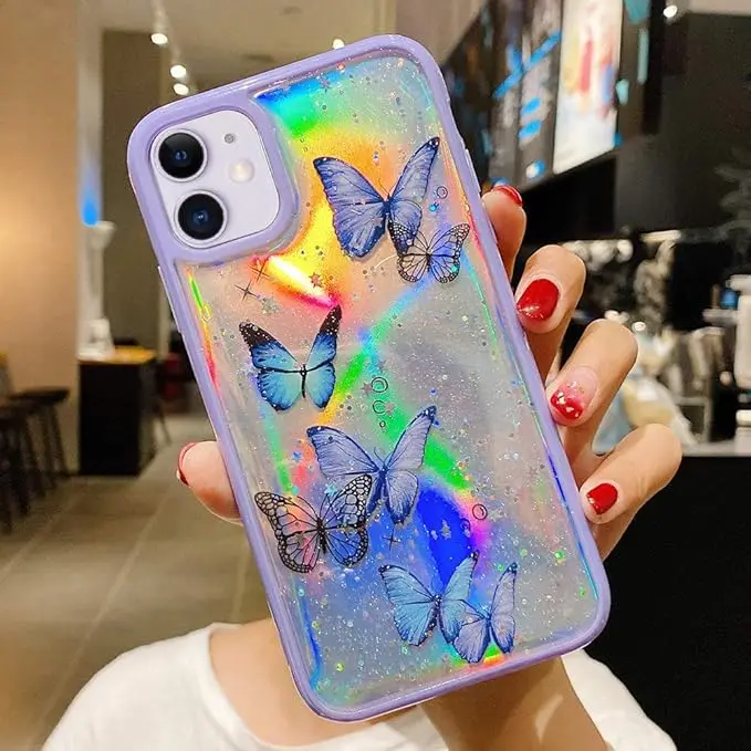 Laudtec Cute Butterfly Design Laser Bling Glitter Case for iPhone 16 Cute Sparkly Shiny Gem Crystal Luxury Clear Protective Case manufacture