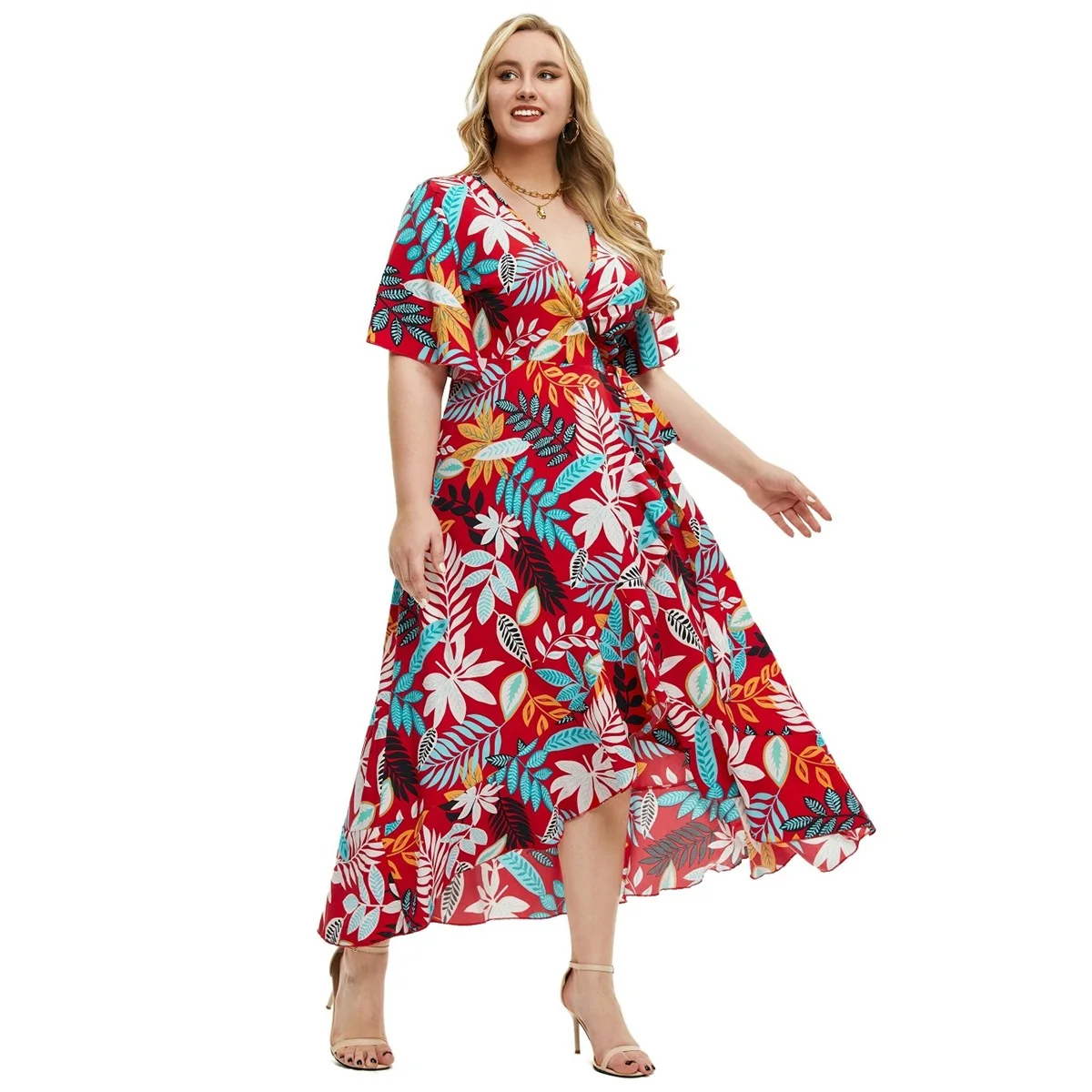 Summer Oversized Chubby short Sleeve V Neck Knee Length Slim Club Party  Dress Plus Size Dresses for Fat Women