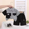 black brocade bb strip shirt short sleeve suit