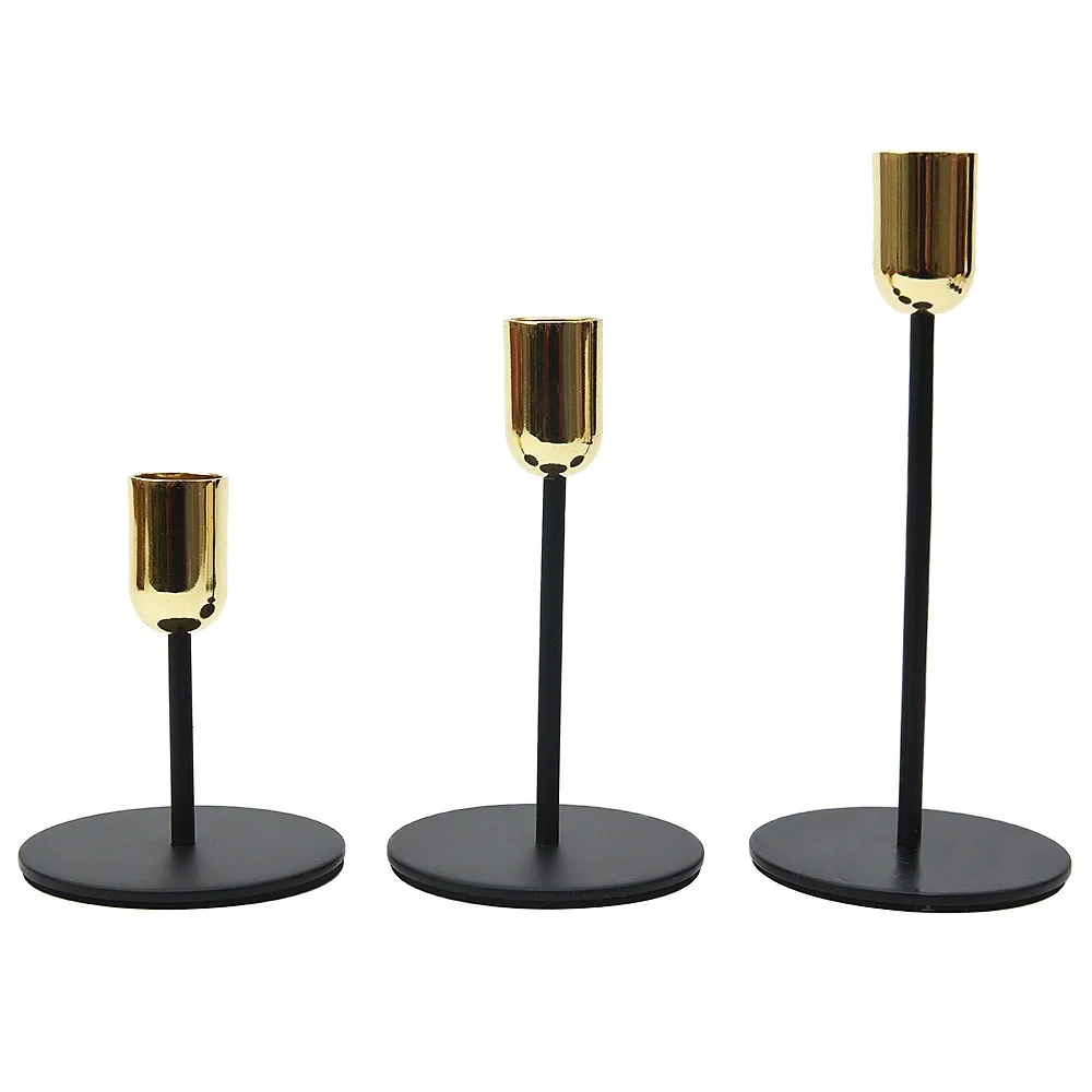 Customized Reusable Table Dinner Decorative Set of 3 Metal Candlestick Holder Black Copper Candle Stick Holder