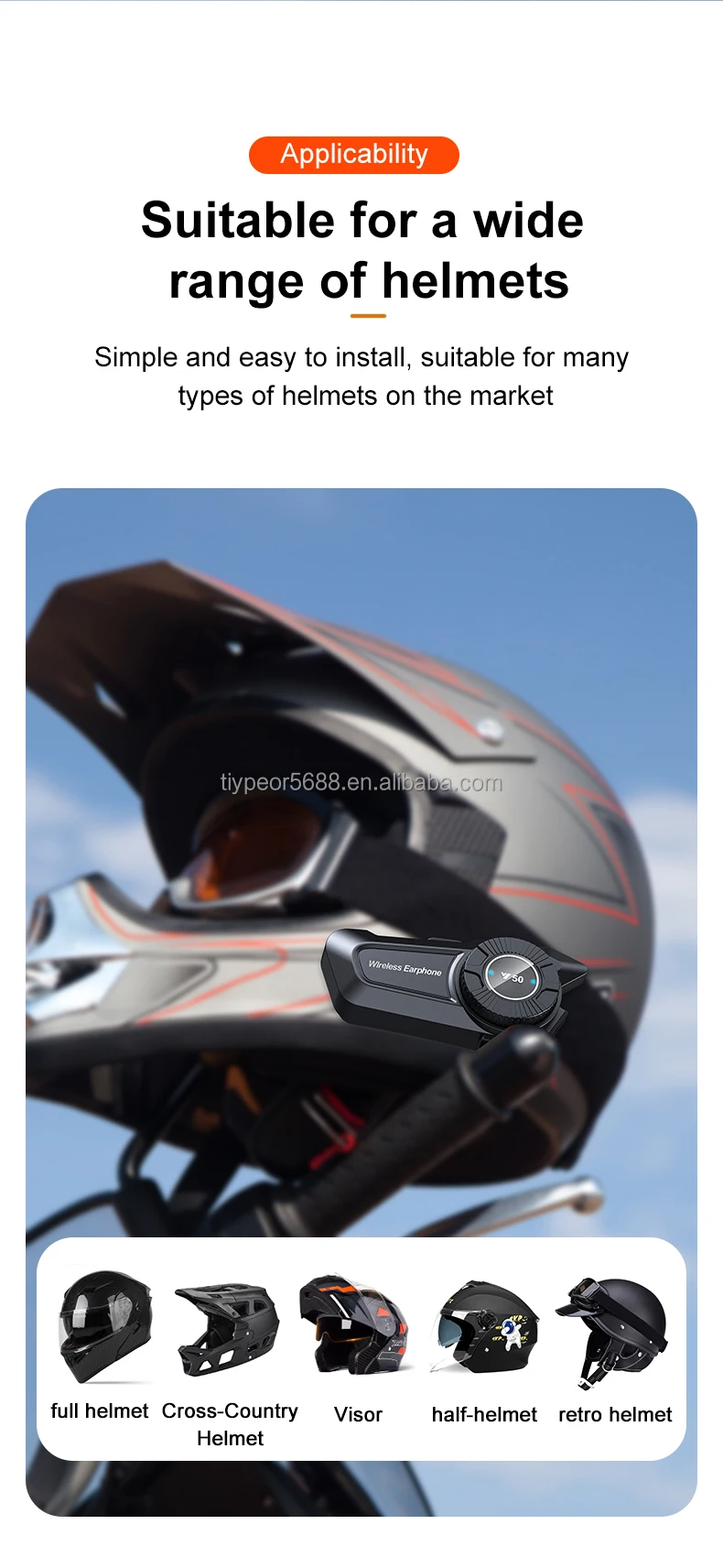 product tiypeor motorcycle helmet bt headset ipx6 waterproof 1500mah 60h long battery life anti freezing music player earphone554-9