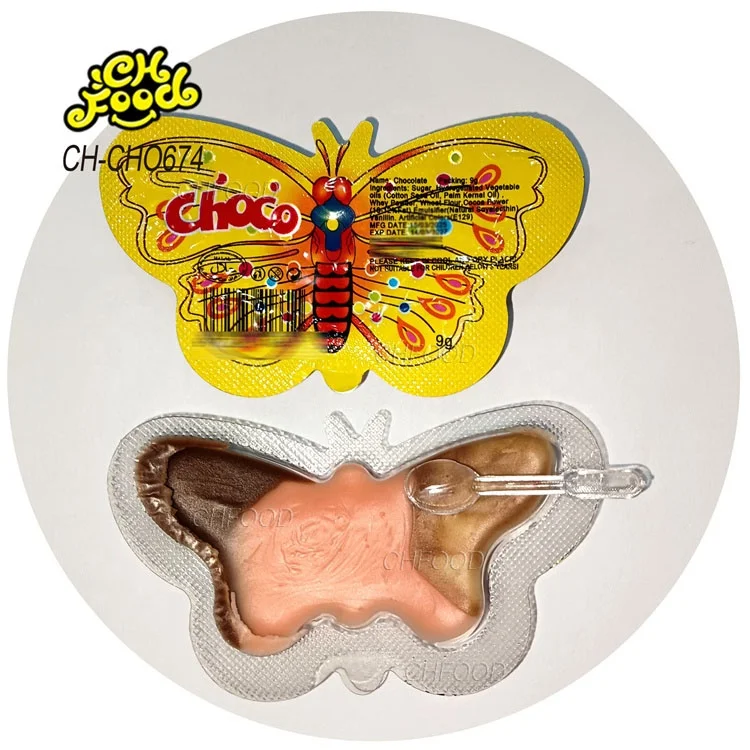 OEM Halal Candy 3in1 Choco Milk and Strawberry Flavor Butterfly Shape Chocolate Jam for Kids