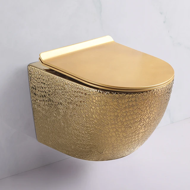 Luxury Gold Wall Hung Wc Bathroom Commode Floating Toilet Bowl Wall