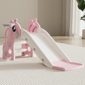 New Design Easy-to-Store Indoor Plastic Slide for Kids Safe Freestanding Deer Toy with Basketball Hoop