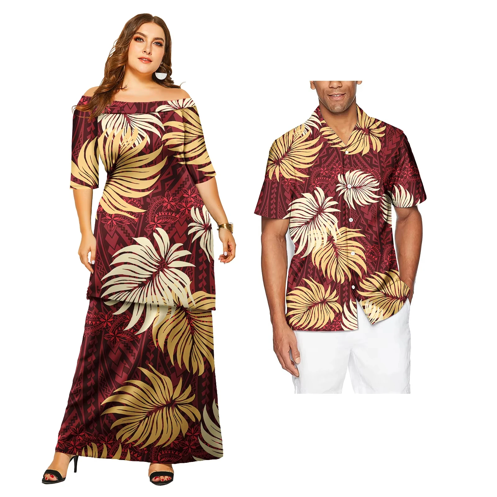 Couples Outfit Sets Samoa Tribal Polynesian Ladies Dress and Men's Top Lovers Matching