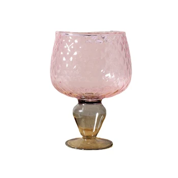 Creative irregular color matching borosilicate mesh red glass water cup hand blown juice beer wine tall glass cup
