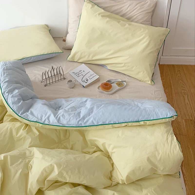 All Seasons Color-matching Design Lightweight Soft 100% Cotton Quilt Duvet Bedding Set