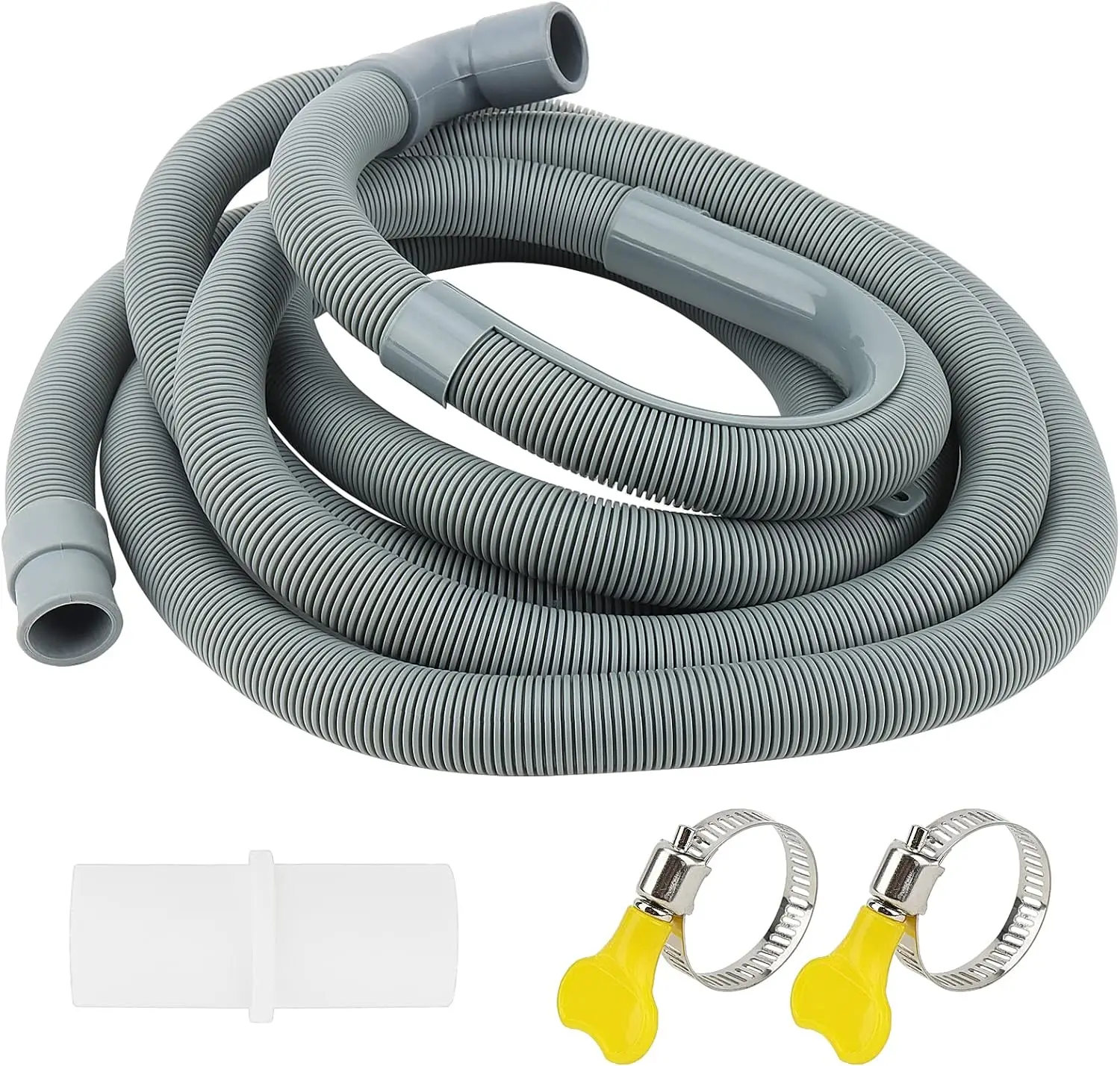 Manual Drain Hose with Right Angle End for Hotel Washing Machines Plastic Hose Connector and 2 Clamps Included