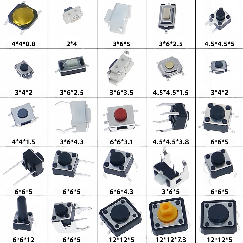 125Pcs 25 Types Micro Tact Push Button Switch Assorted Kit SMD DIP 2*4 ...