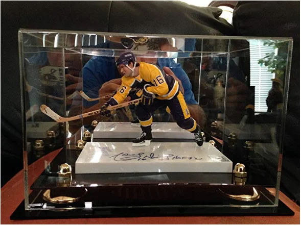 Custom clear Acrylic Display Cases for Mini Football Helmet Showing Box with Bell Riser