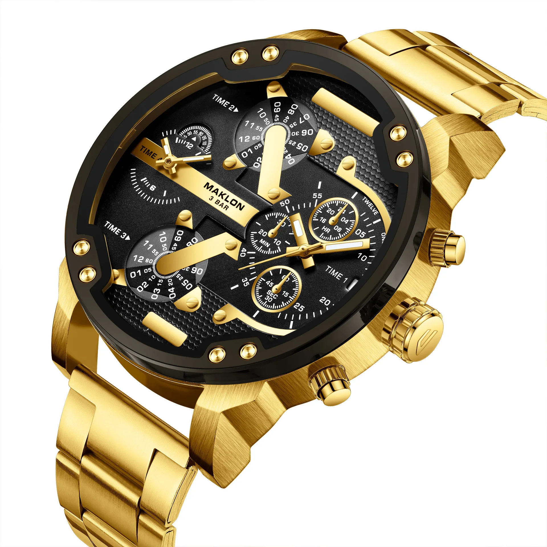 Men's Large Dial Stainless Steel Analogue Quartz Sport Watch Durable Movement Fashionabl aperçu 2