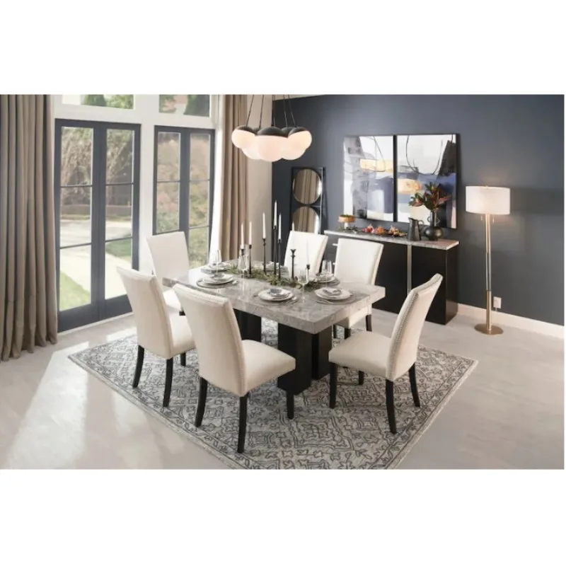 SH STONE Customized Home Furniture Design Gray Marble Tabletop Marble Top Dining Table with Metal Base Modern Royal Dining Set