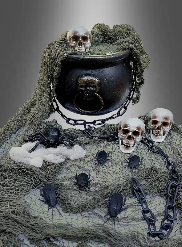 Halloween-Hexenkessel-Set – Mit Lichterketten, Spinnen, Skeletten, DIY-Dekoration Für Grusel-Party