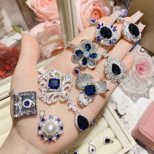 New Blue Corundum Colored Gemstone Pendant French Luxury High-end  Zircon Pendant