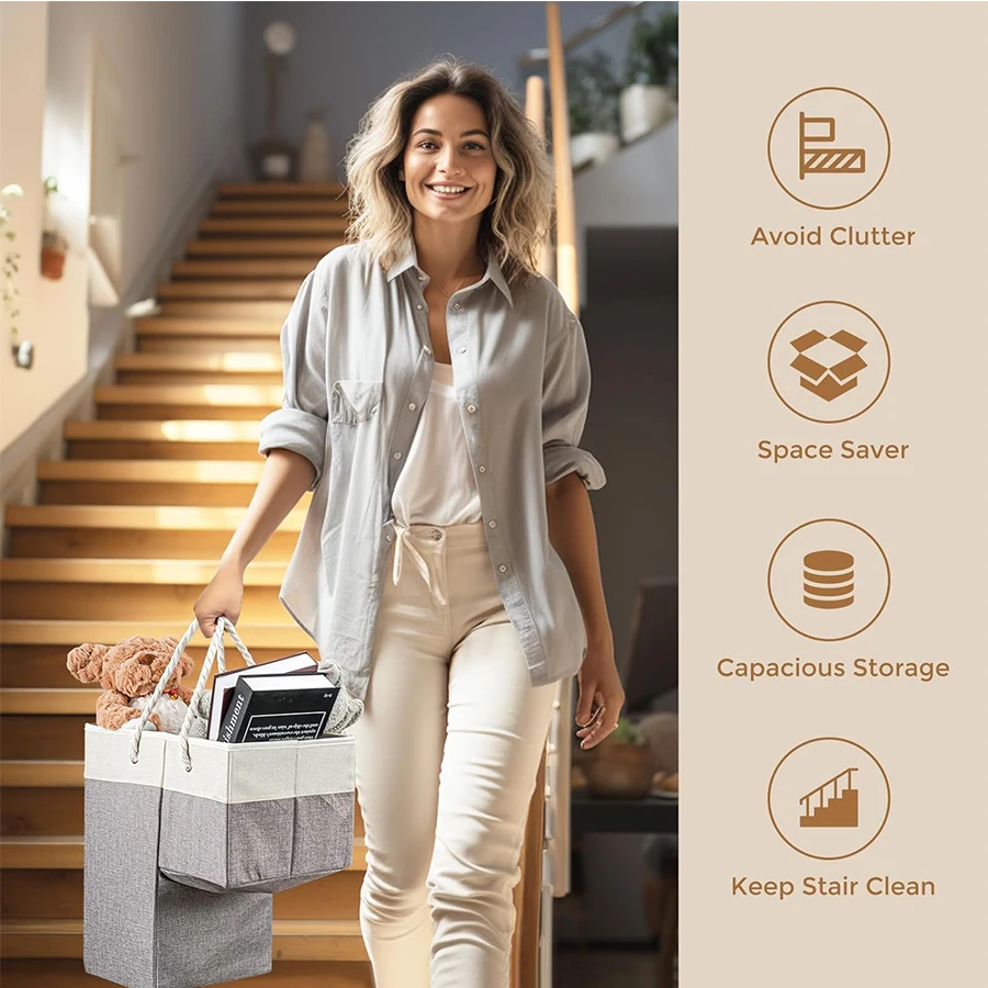 Collapsible Oxford L Shape Staircase Basket Fabric Stair Step Basket