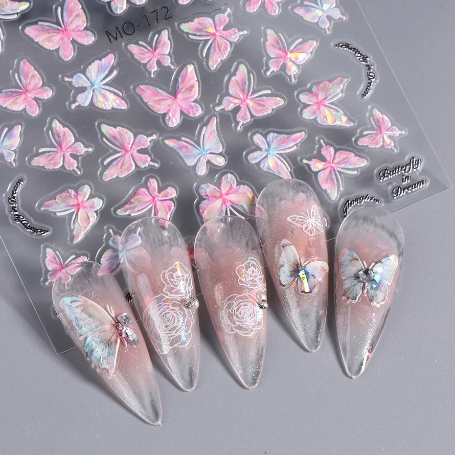Nail Decoration Pink Butterfly Nail Art Sticker 3d Hologram Butterfly