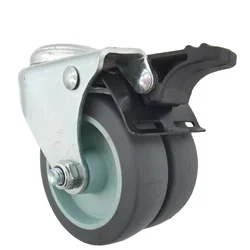 Industrial stainless plate double wheel rubber material light duty bolt-hole double wheels caster