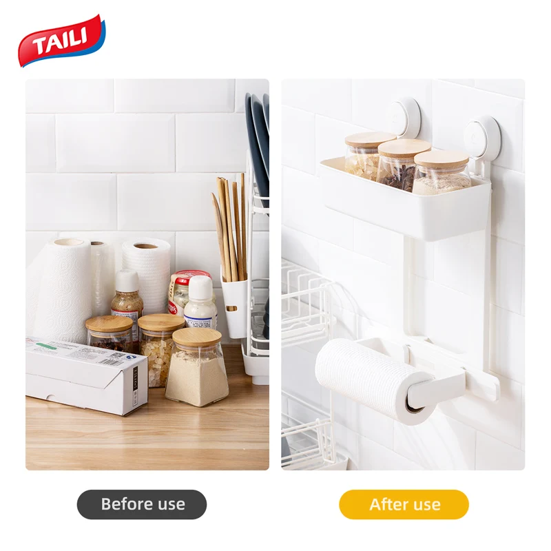 Taili Multi-function Wall Shelf Plastic Film Paper Towel Roll Holder Rack  Organizer Storage Holder For Home Kitchen Accessories - Buy Taili  Multi-function Wall Shelf Plastic Film Paper Towel Roll Holder Rack  Organizer