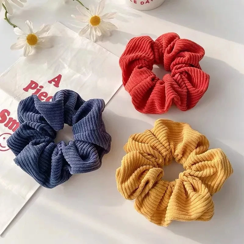 New Solid Color Corduroy Large Scrunchies Simple Temperament Scrunchies ...