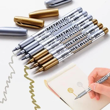 2pcs/lot DIY Metallic Waterproof Permanent Paint Marker Pens Gold And  Silver For Drawing Students Supplies Marker Craftwork Pen