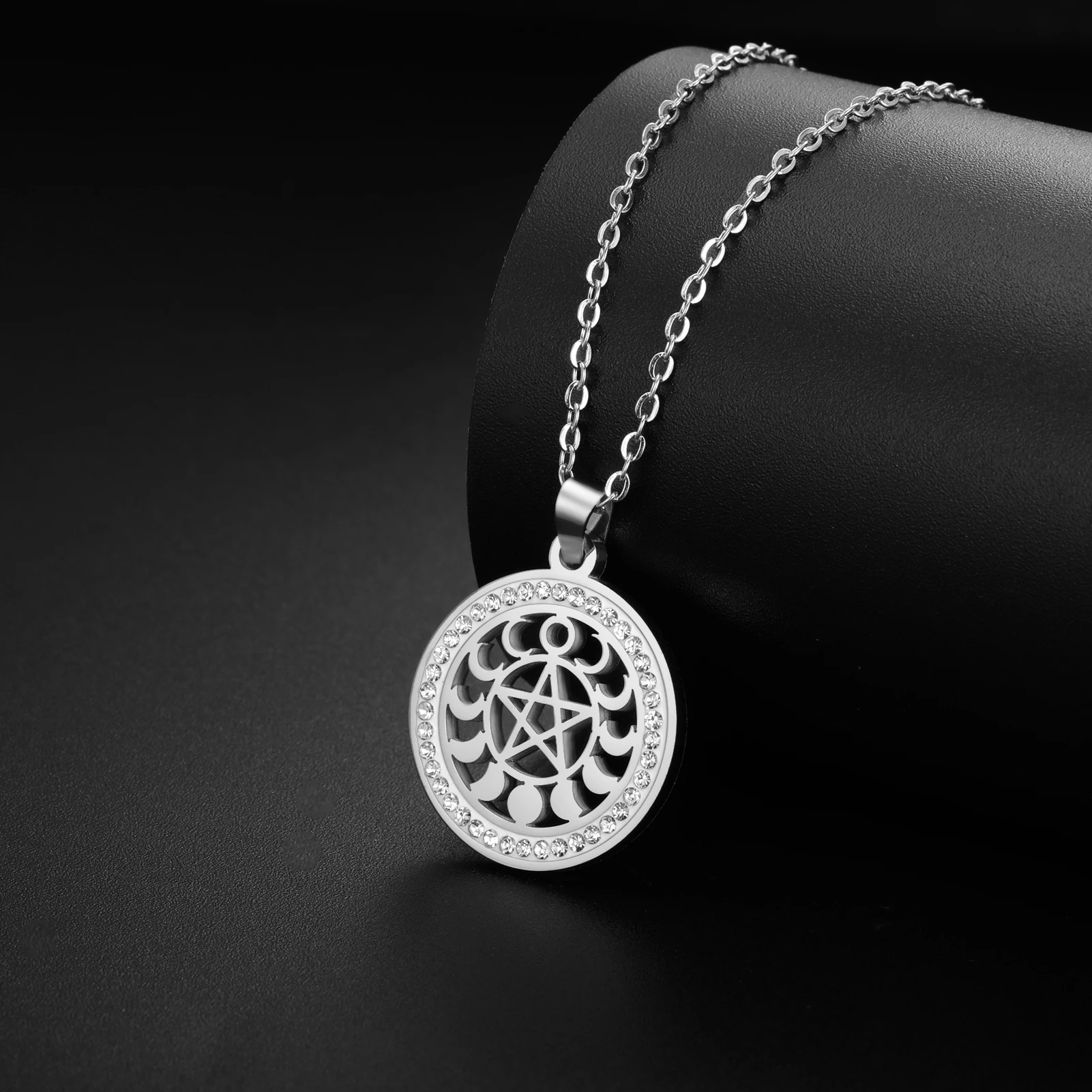 Moon Phase Pentacle Pendant - Wiccan Jewelry for All