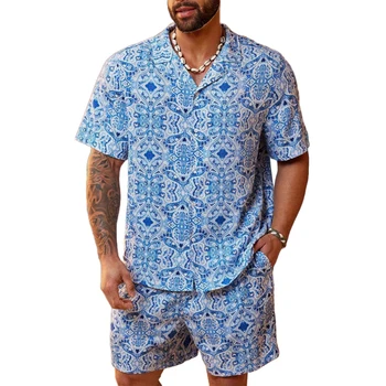 3D Printed Polo Shirt Men's Beach Shorts Turtleneck Hawaiian Shirt Beach Shorts Casual Button Down Shirt
