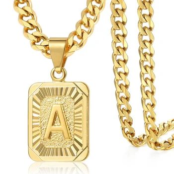 Hot Sale Excellent Cuban Link Chain Initial letter Pendant Necklace Gold necklace For Men Boy