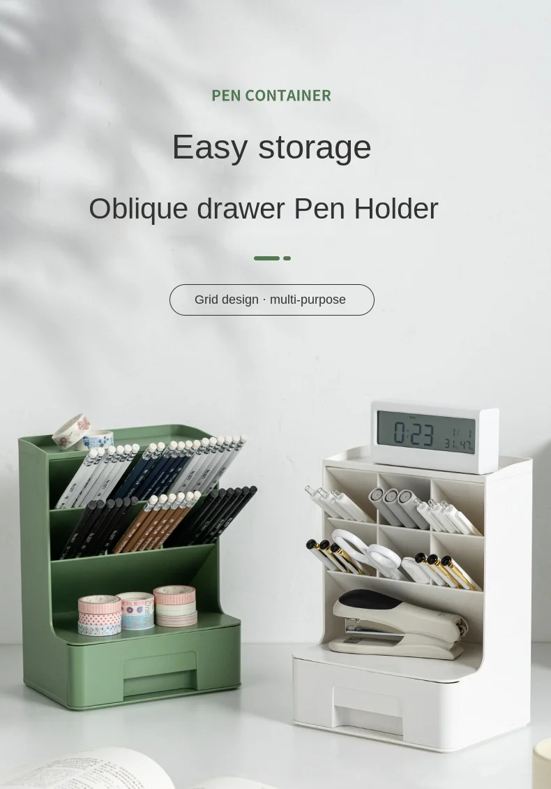 Inclined insert pen holder storage box office desktop light luxury wind pen bucket stationery_5