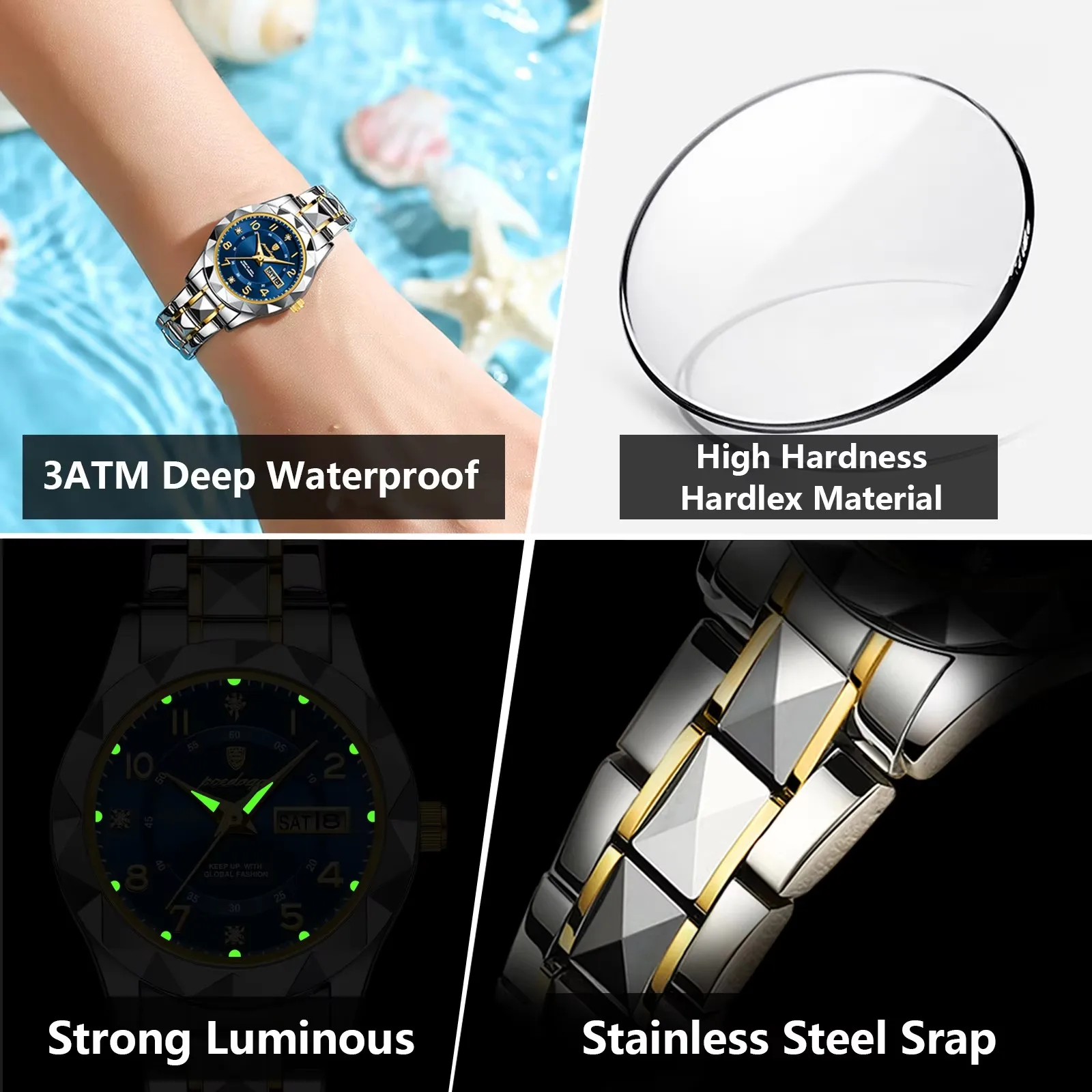 POEDAGAR Luxury Women's Watches Waterproof Luminous Date Week Ladies Watch for Female Qu aperçu 4