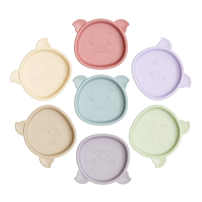 New Trending Bpa Free Cute Animal Pig Kids Tableware Toddler Food Dish Suction Baby Dinner Silicone Plate