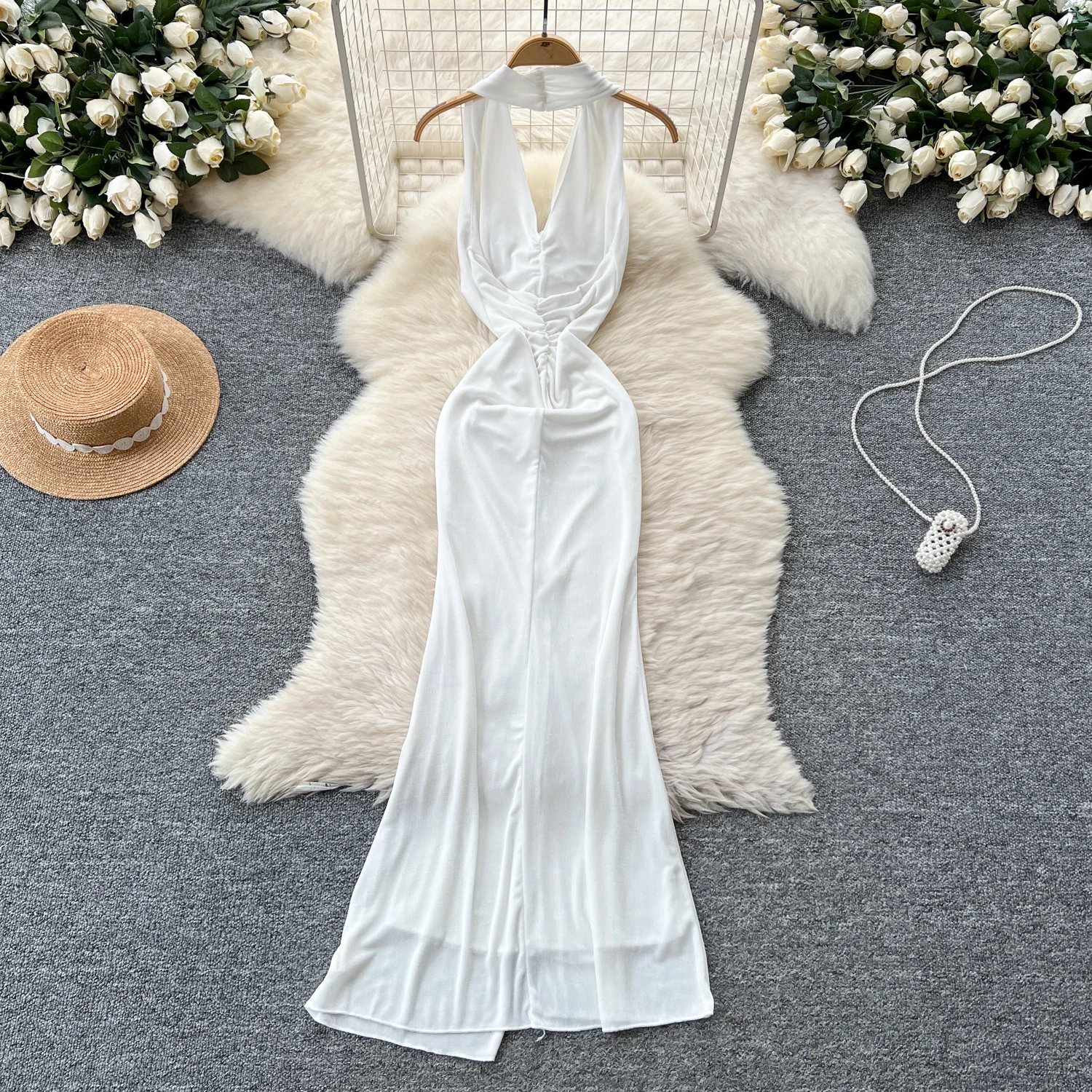 Summer Y2K V-Neck Slit Hip Midi Dress For Women Empire 3D Lace Dress|  Alibaba.com