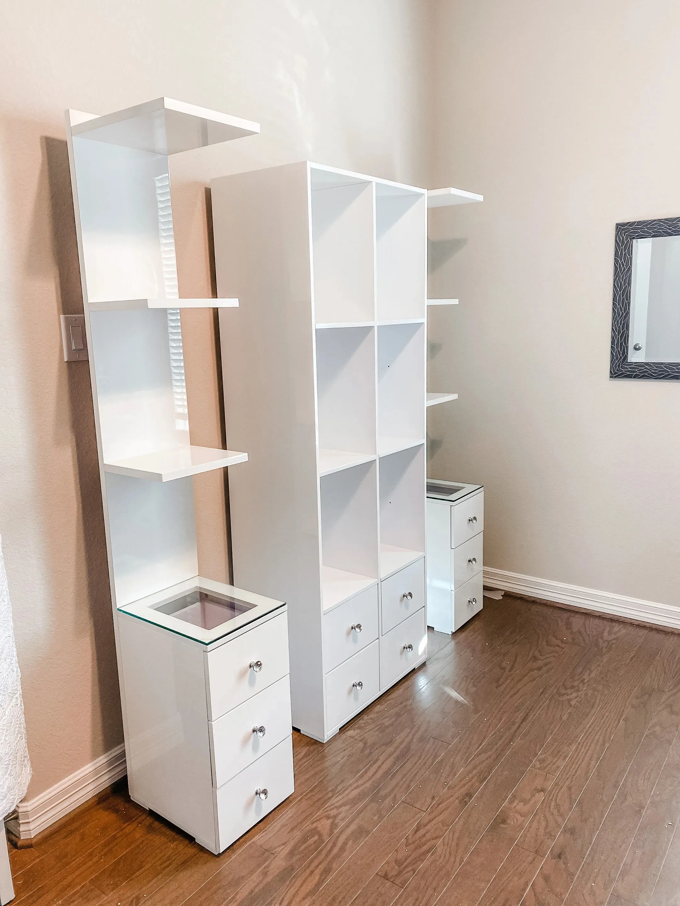 Glossy Column Shelf With Drawers Book Shelf Support Cosmetics Shelf