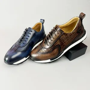 England Style Round Head Lightweight Handmade Old Retro Leather Sports Casual Shoes Leather Shoes Men's Shoes Lace up Sneakers