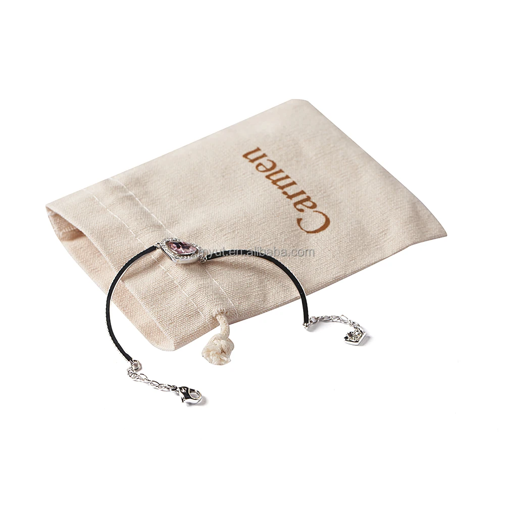 Custom Print Linen Jewelry Pouch Linen Drawstring Jewelry Bag Ring Necklace Jute Bag Jewelry Pouch With Logo Wholesale
