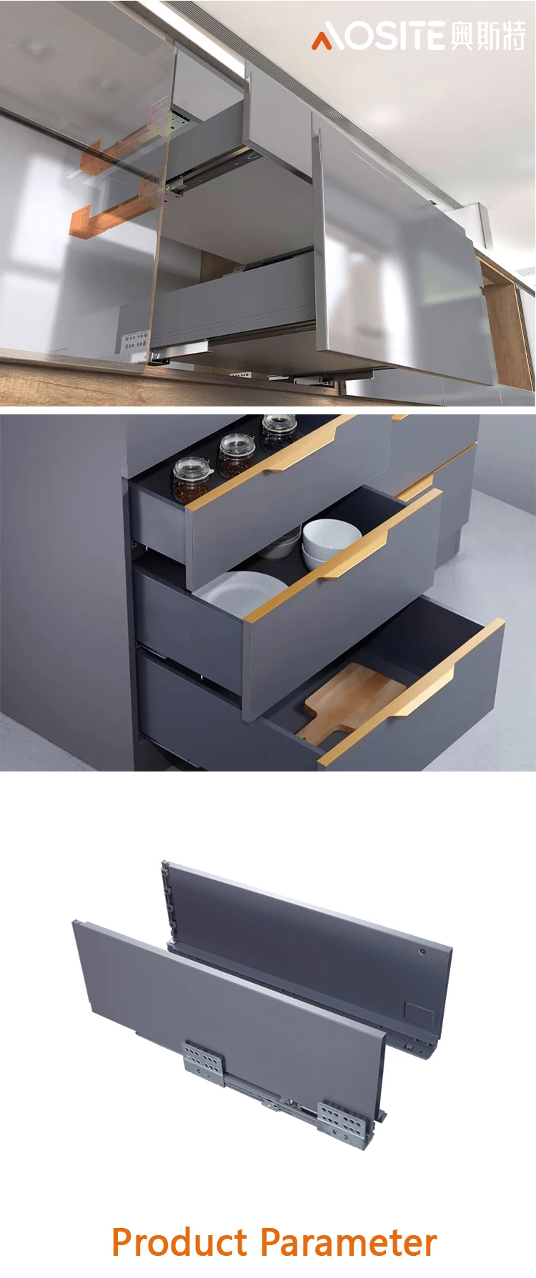Aosite Kitchen Furniture Soft Close Drawer Slide System Metal
