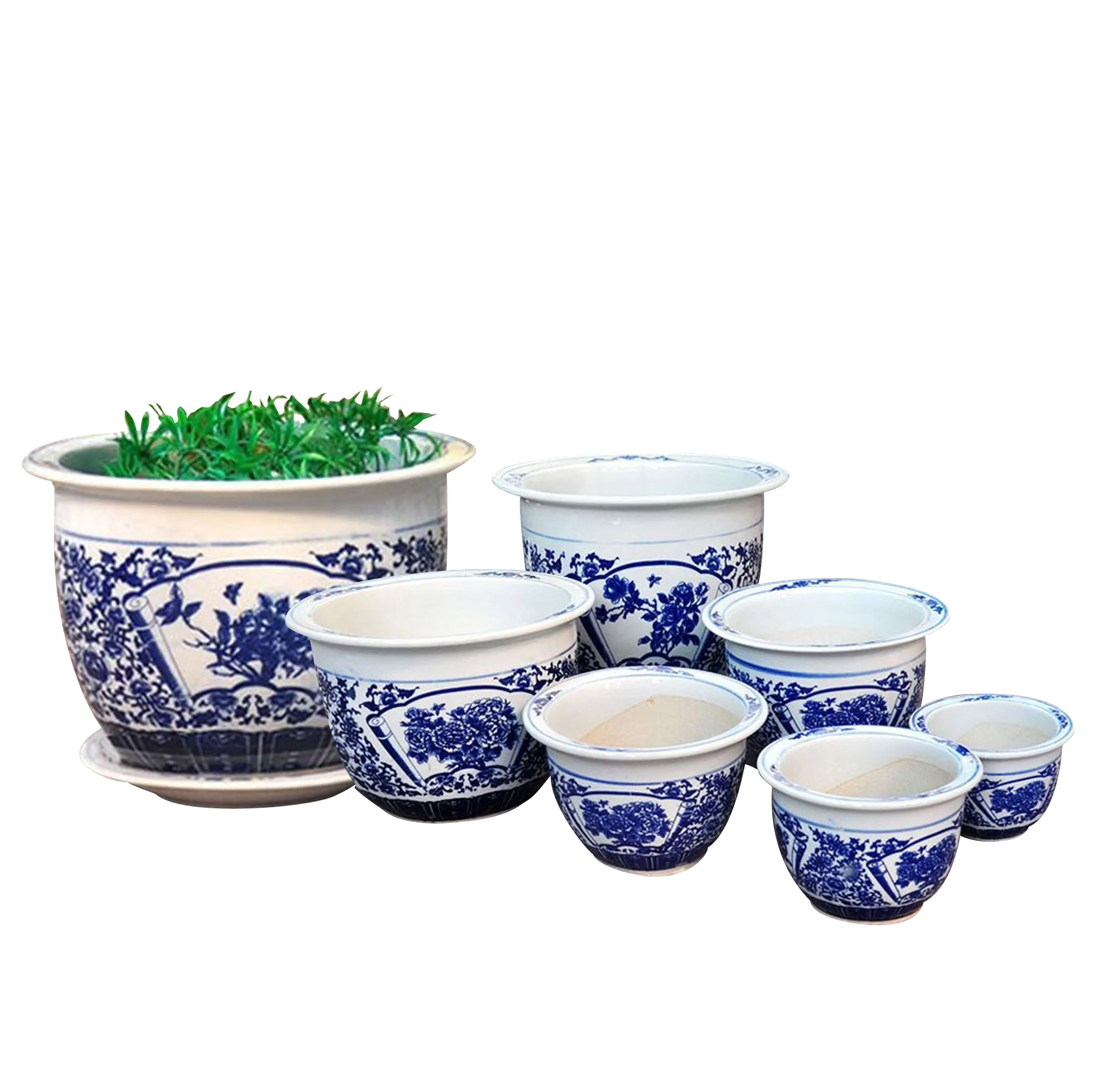 Cheap Price Chinese Home Decor Blue and White Planters Ceramic Flower Pots Chinese Retro Style Tabletop Ceramic Flowerpot