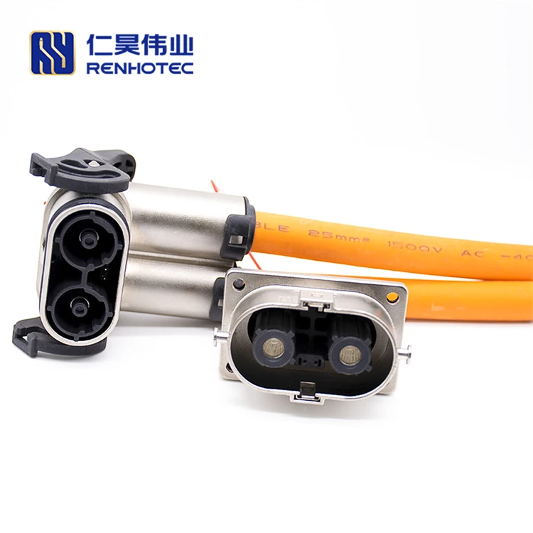 HVIL 2pin Connector 200A Metal Shell Straight Plug and Socket for 50mm2 Shielded Cable