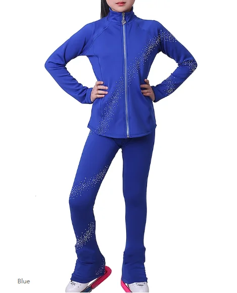 thumbnail image 2 of Kids Girls Fleece Figure Skating Jacket And Pants Set Warm Zip Up Jacket And Fleece Leggings Pants Training Dancing Outfits - 200000532 2 of 12