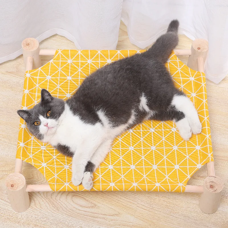 Kinning Wooden Elevated Portable Cooling Bed Cat Hammock With Stand
