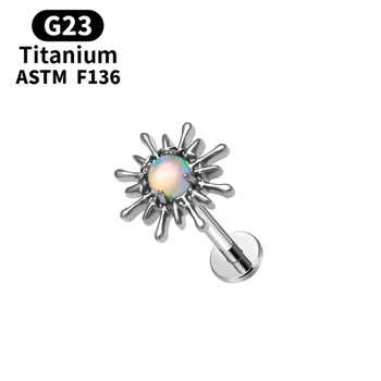 G23 Titanium Labret 16G Piercing Jewelry Fashion Ear Studs Opal Stone for Tragus Cartilage Conch Forward Helix Earrings Jewelry