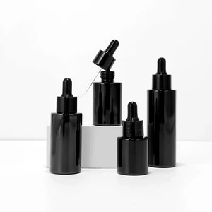 30ml Pure Black Amethyst Optical Glass Dropper Bottle Straight Flat Shoulder with Opaque UV Protection for Eye Drops