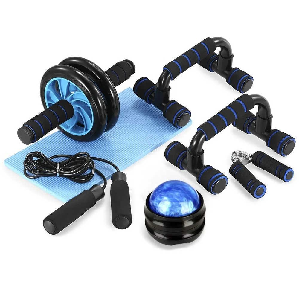 L0033 OEM/ODM 7 in 1 Push-Up Bar Jump Rope Hand Gripper Knee Pad Gym Home Workout Wheel Roller Kit