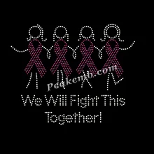 Bling Stones Breast Cancer We Fight Together Hot Fix Rhinestones Design for Woman Tshirts