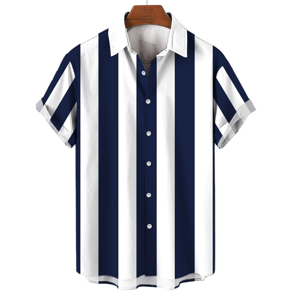 2024 Summer Men's Shirt 3d Printed Striped Hawaiian Shirt Fashion ...