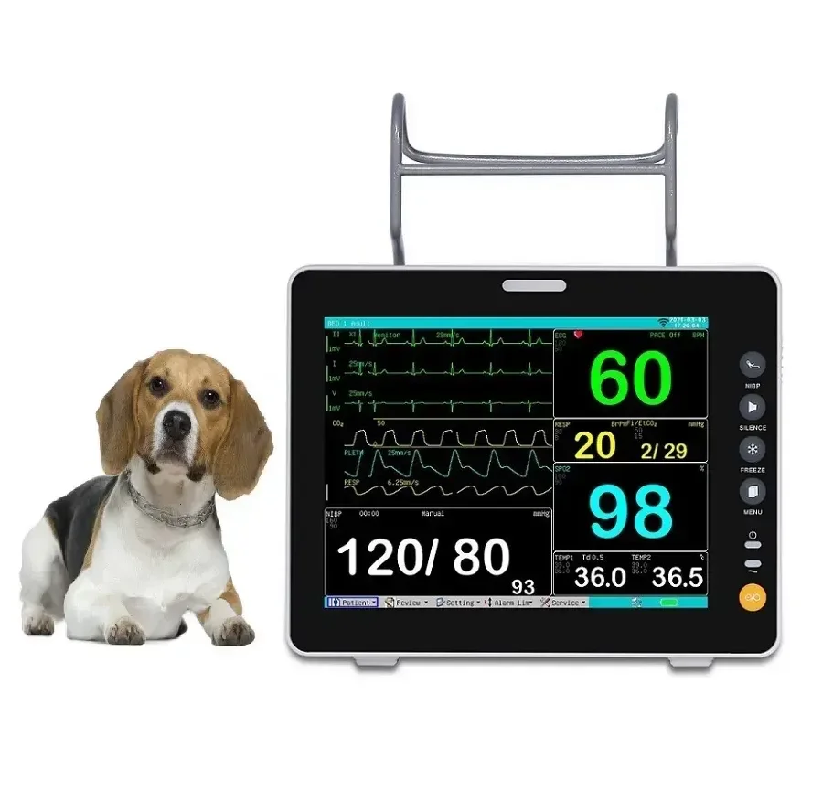 Hot Selling Multiparameter Veterinary Vital Signs Monitor Portable Vet Digital Pet Animal 8inch Electrocardiograph Monitoring